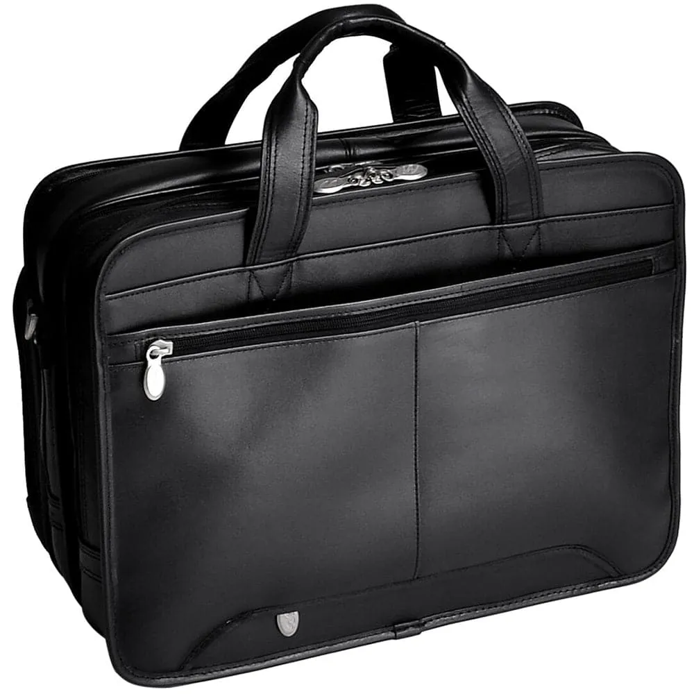 McKlein USA Walton 17" Leather Expandable Double Compartment Laptop Briefcase with Removable Sleeve