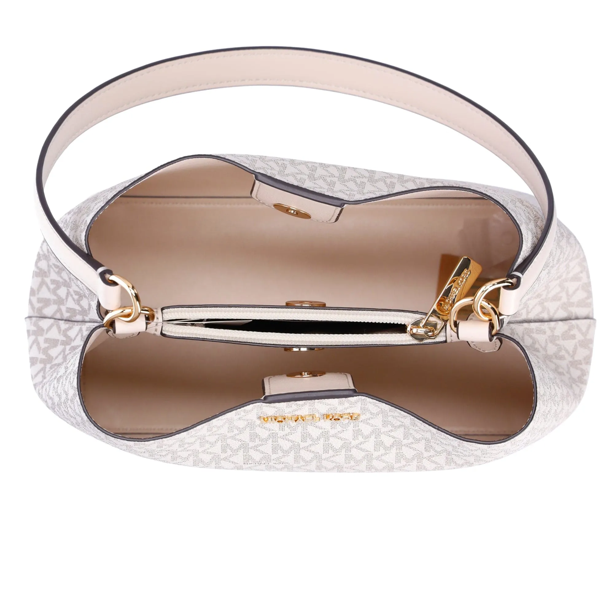 Michael Kors Pratt Medium  Shoulder Bucket Bag Signature Logo Light Cream MK