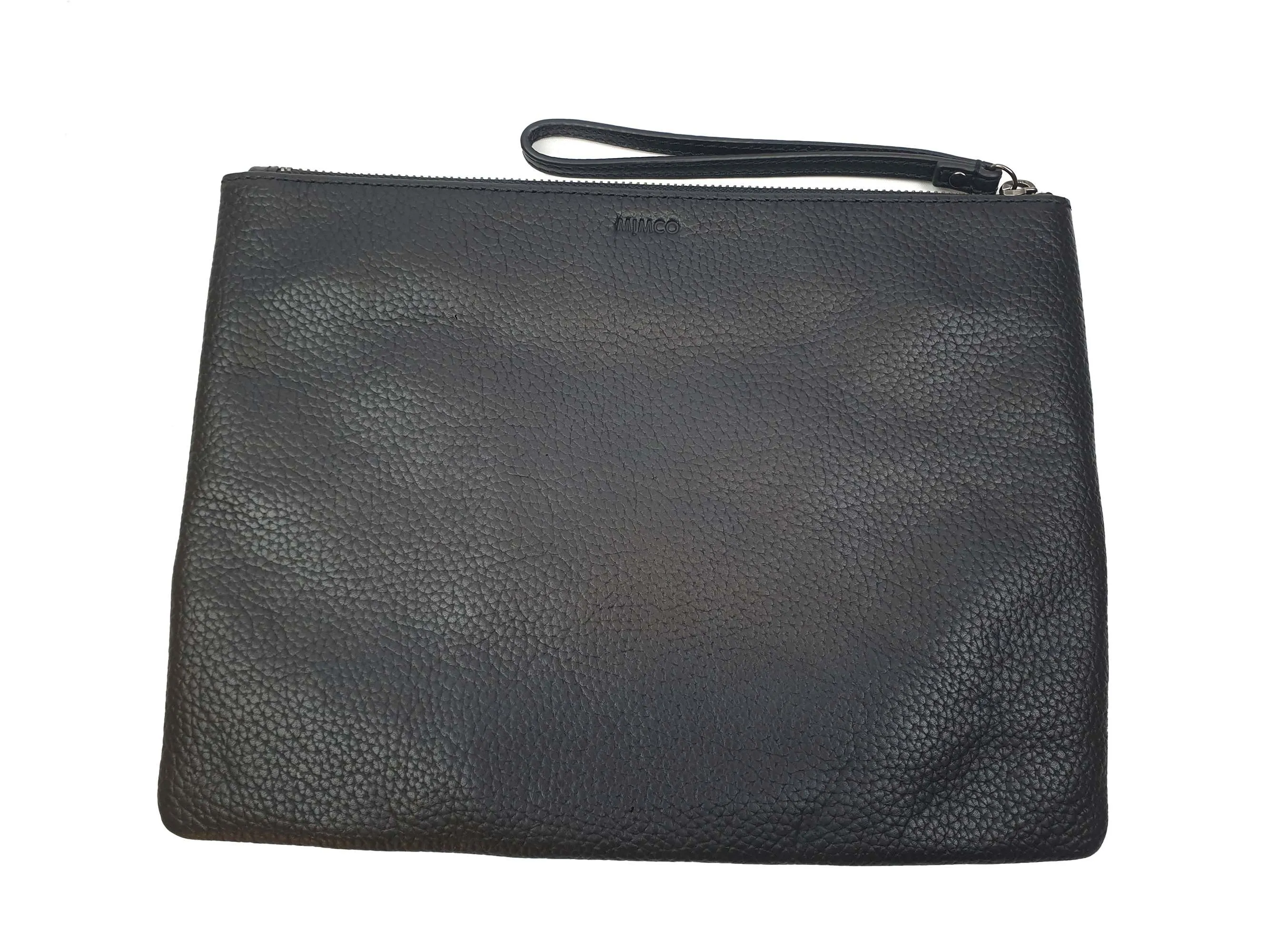 Mimco black textured leather clutch/small laptop sleeve