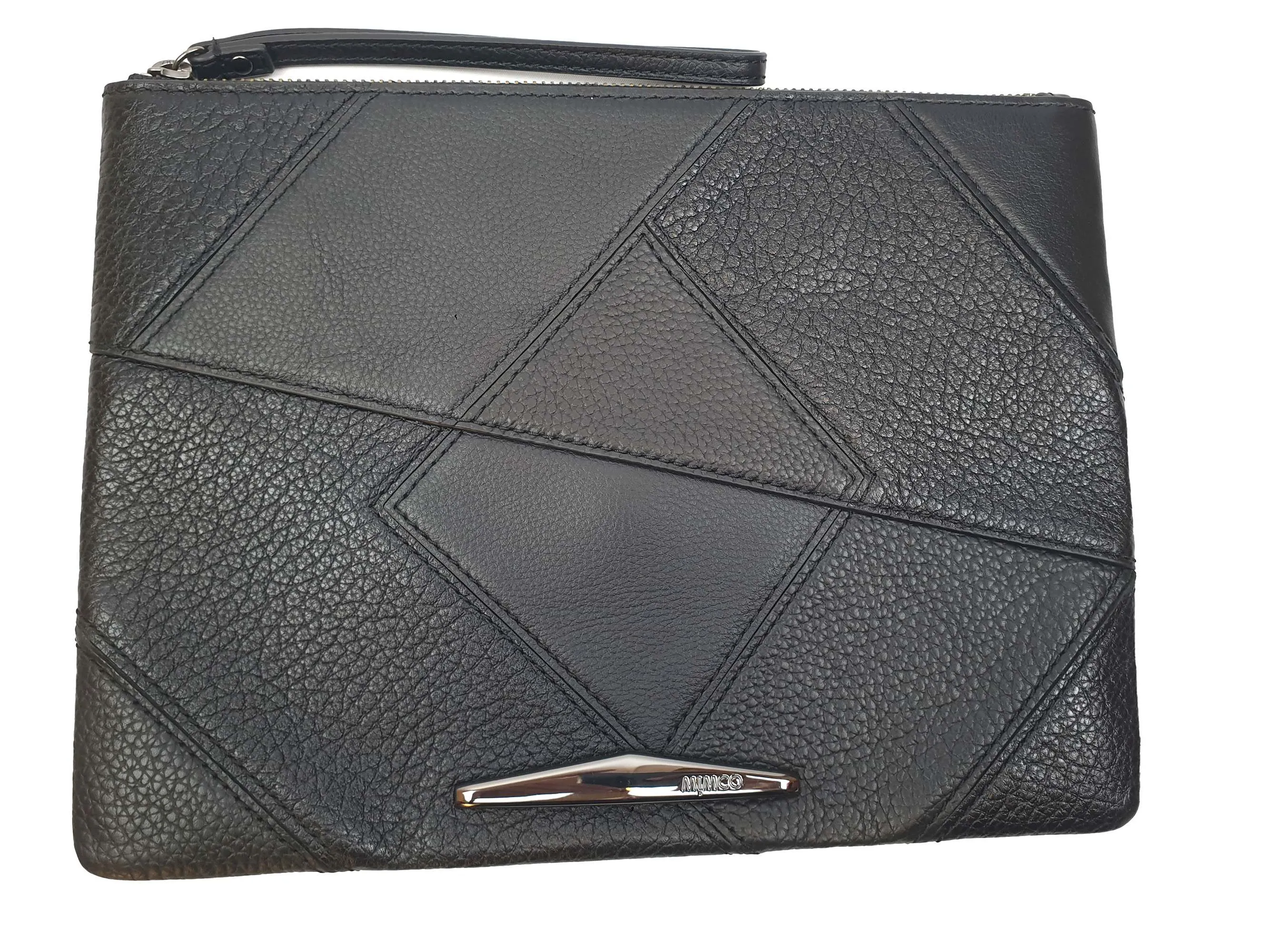Mimco black textured leather clutch/small laptop sleeve