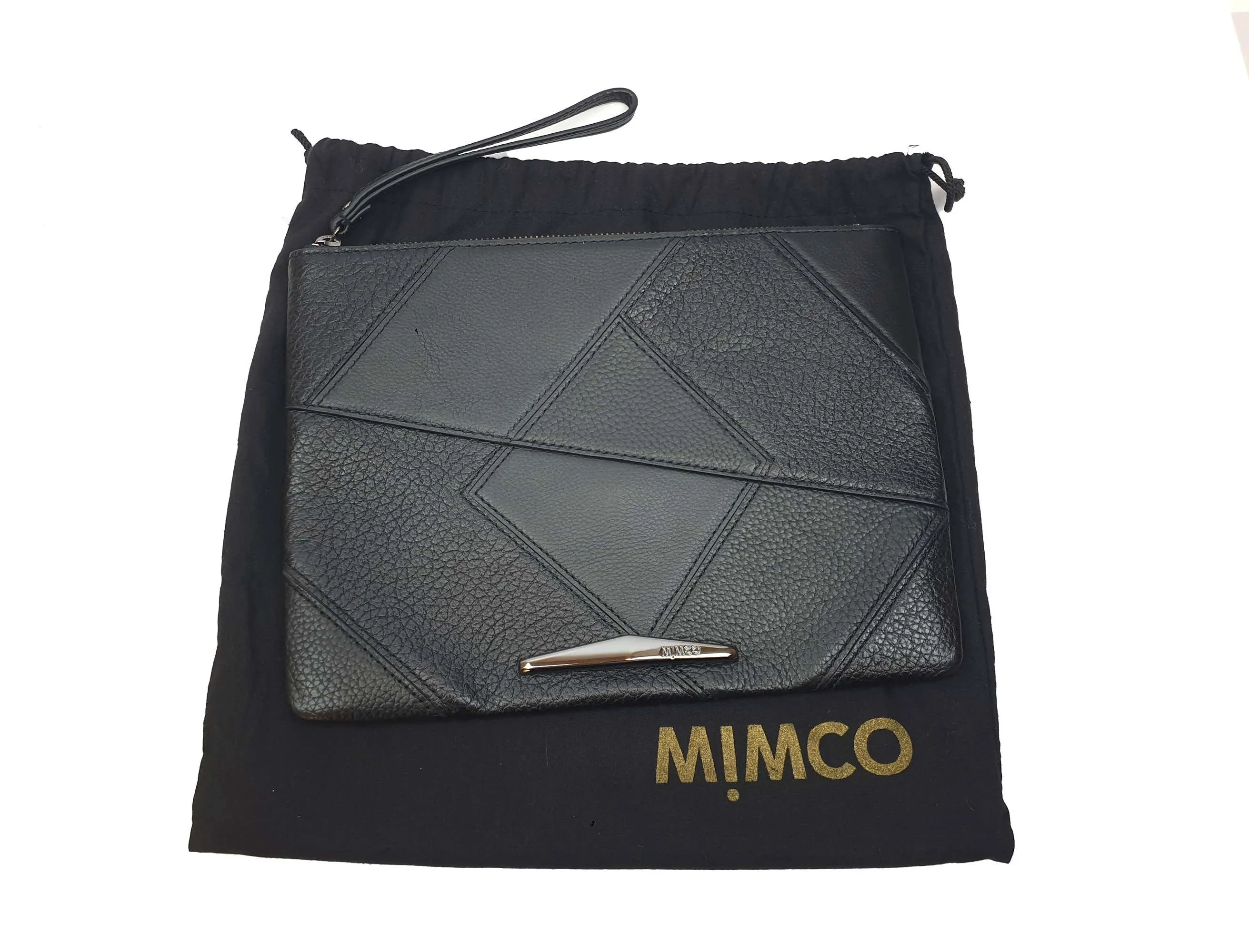 Mimco black textured leather clutch/small laptop sleeve