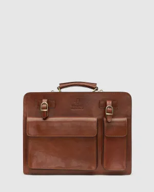 Munich Tan - Leather Briefcase Double Compartments