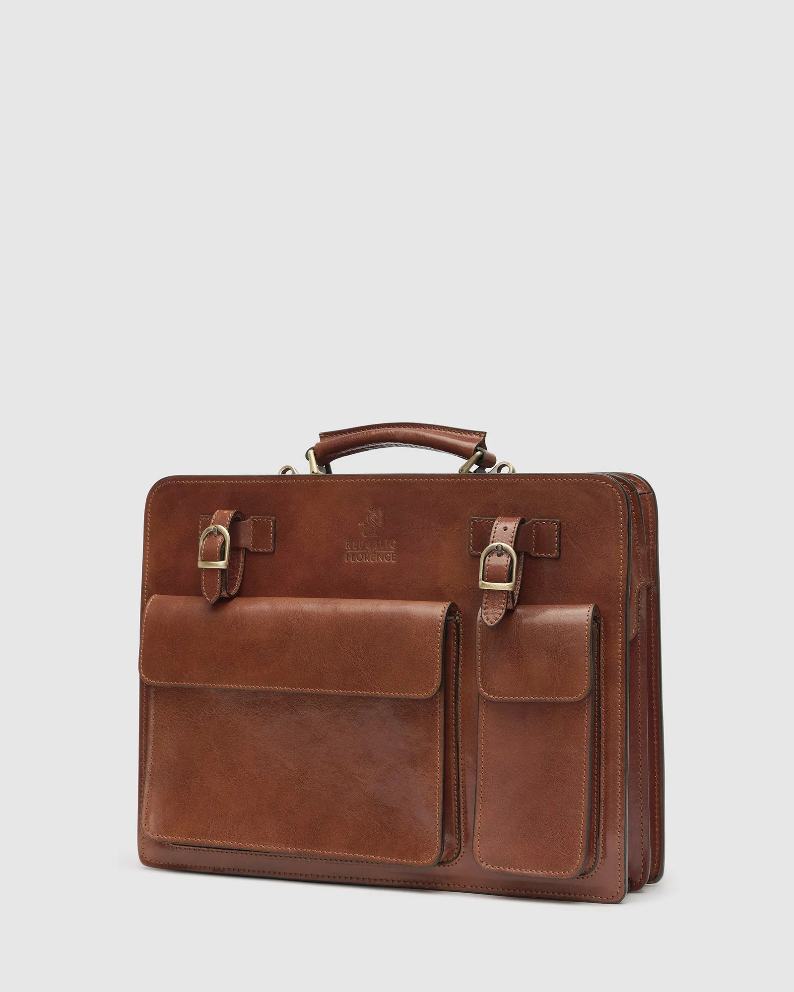 Munich Tan - Leather Briefcase Double Compartments