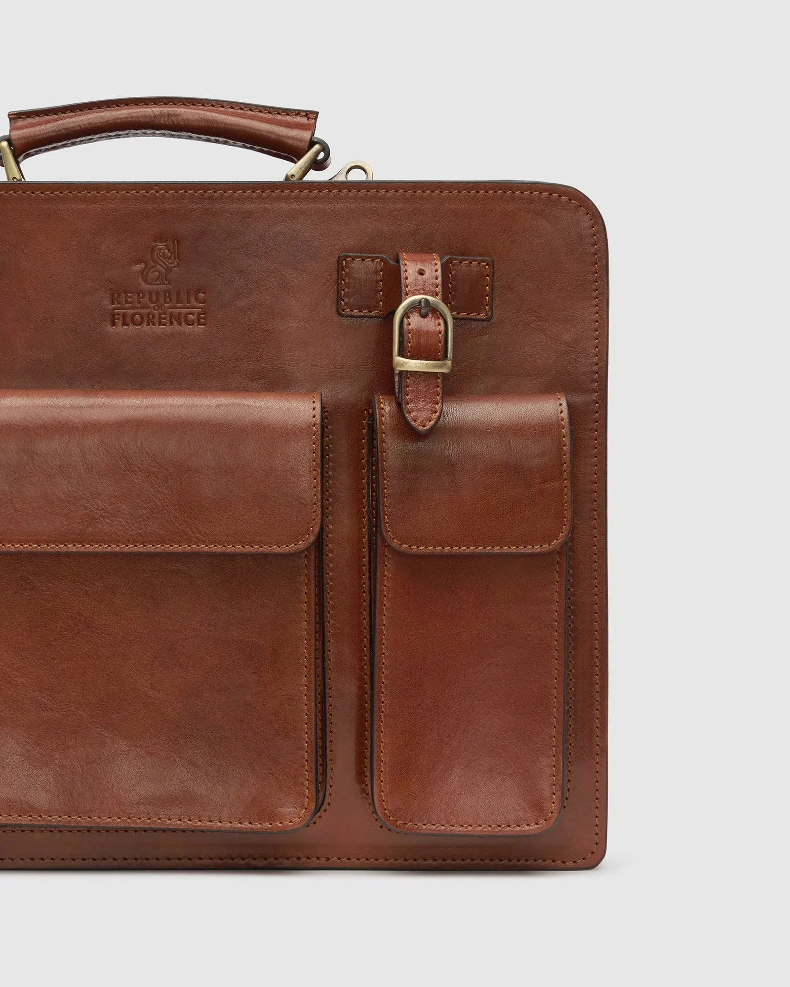 Munich Tan - Leather Briefcase Double Compartments