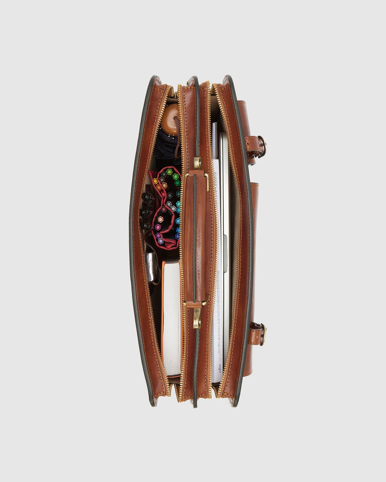 Munich Tan - Leather Briefcase Double Compartments