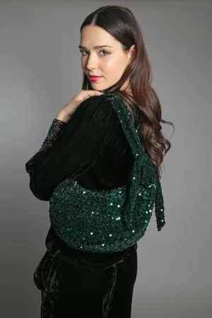 NESSA HALF MOON SEQUIN BAG IN GREEN