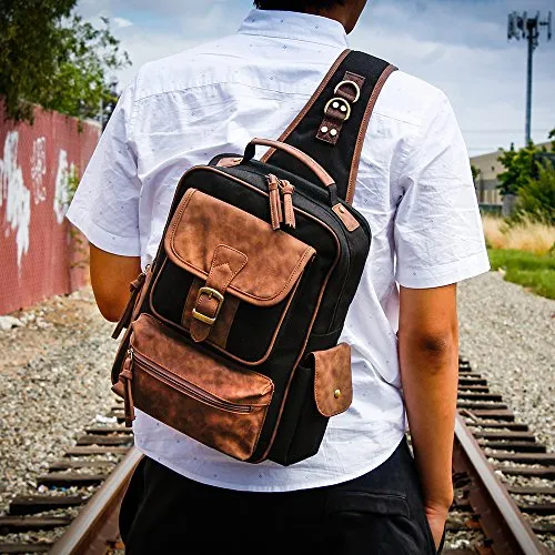 OCT17 Men Chest Shoulder Sling Backpack Cross body Canvas Messenger Outdoor Travel Daypack