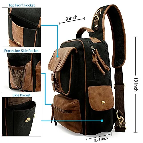 OCT17 Men Chest Shoulder Sling Backpack Cross body Canvas Messenger Outdoor Travel Daypack