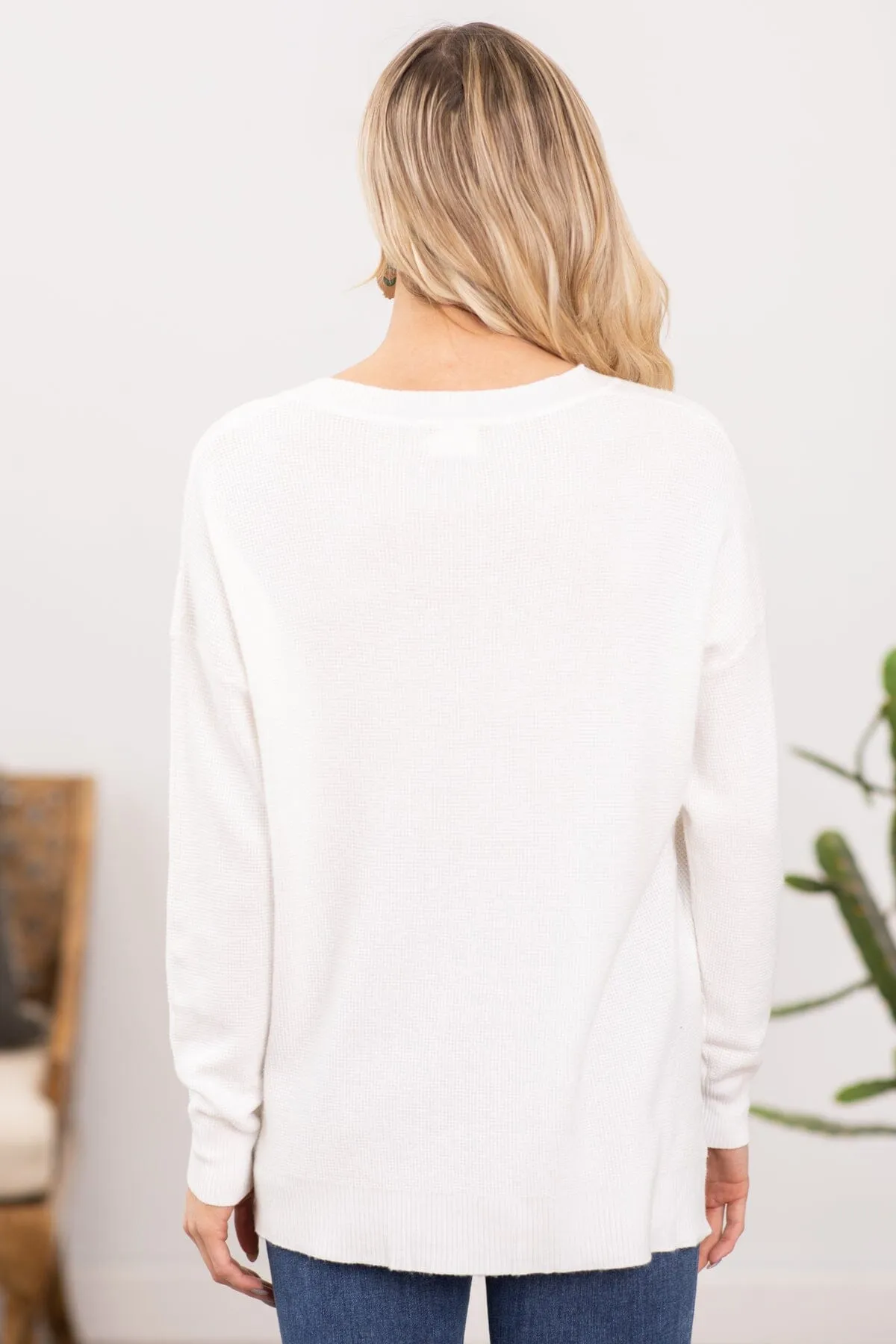 Off White Drop Shoulder Lightweight Sweater