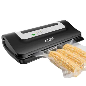 OLEBR Automatic Vacuum Sealing System Multi-functional Vacuum Sealer with Bonus Built-in Retractable Handheld Sealer, Zipper Bags and Starter Kit-Black