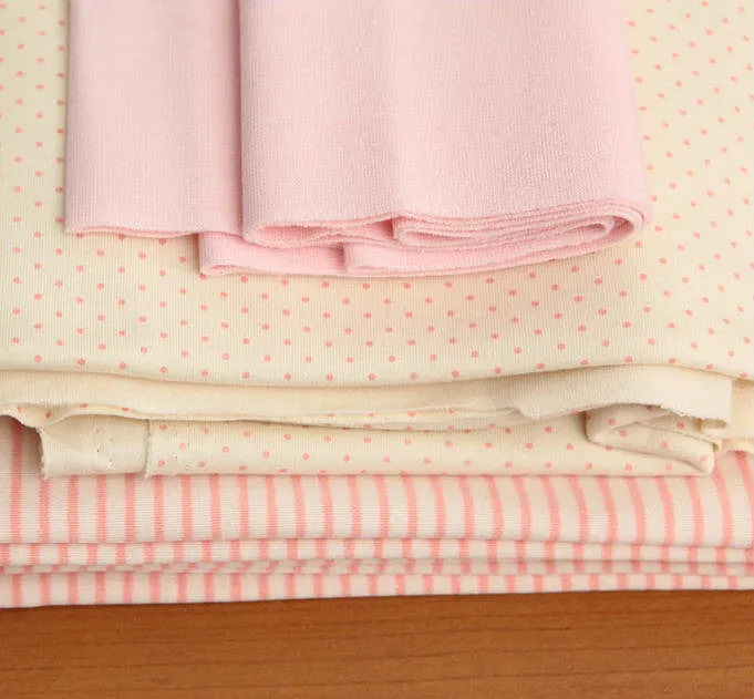 Organic Cotton Interlock Knit, Baby Pink Polka Dot or Stripes per Yard 17326-310