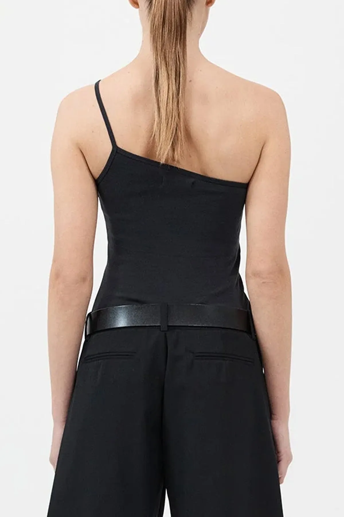 Organic Cotton One Shoulder Tank in Black