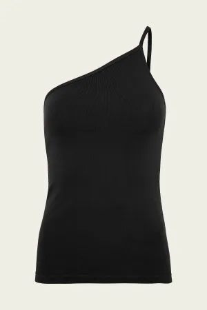 Organic Cotton One Shoulder Tank in Black