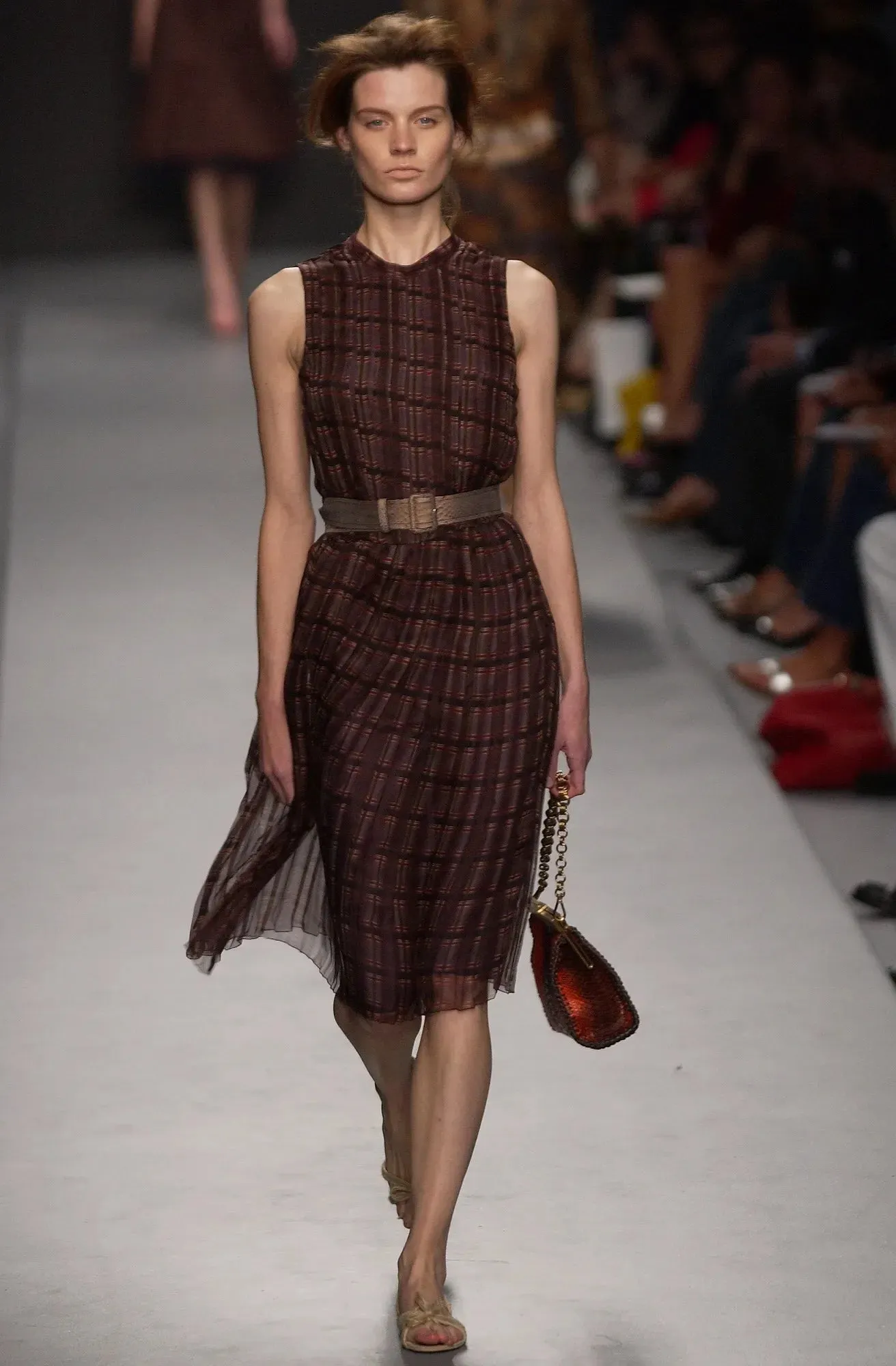 Prettiest Spring 2004 Prada Runway Look 31 Feather Light Grey & Green Silk Chiffon Plaid Dress