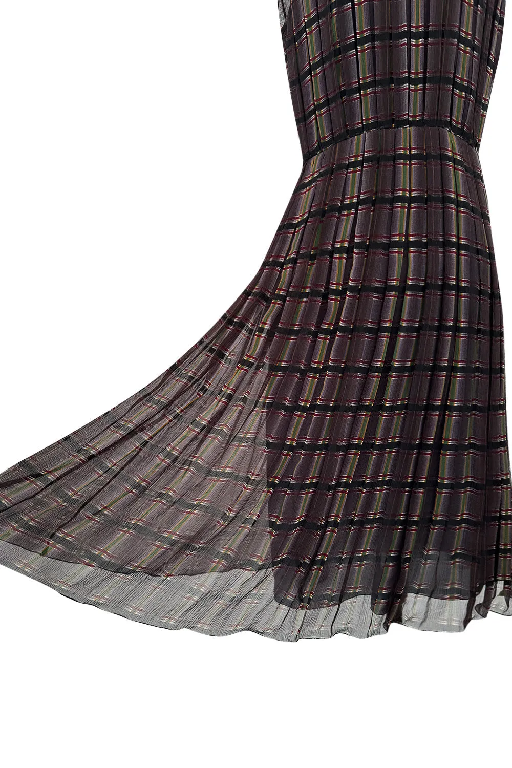 Prettiest Spring 2004 Prada Runway Look 31 Feather Light Grey & Green Silk Chiffon Plaid Dress