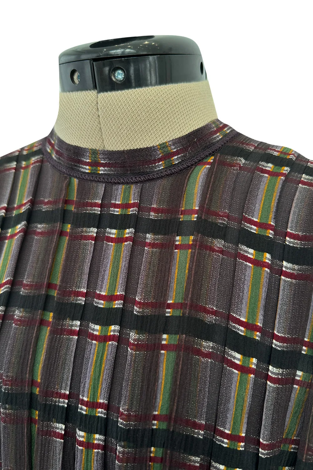 Prettiest Spring 2004 Prada Runway Look 31 Feather Light Grey & Green Silk Chiffon Plaid Dress