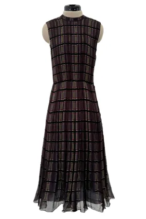 Prettiest Spring 2004 Prada Runway Look 31 Feather Light Grey & Green Silk Chiffon Plaid Dress