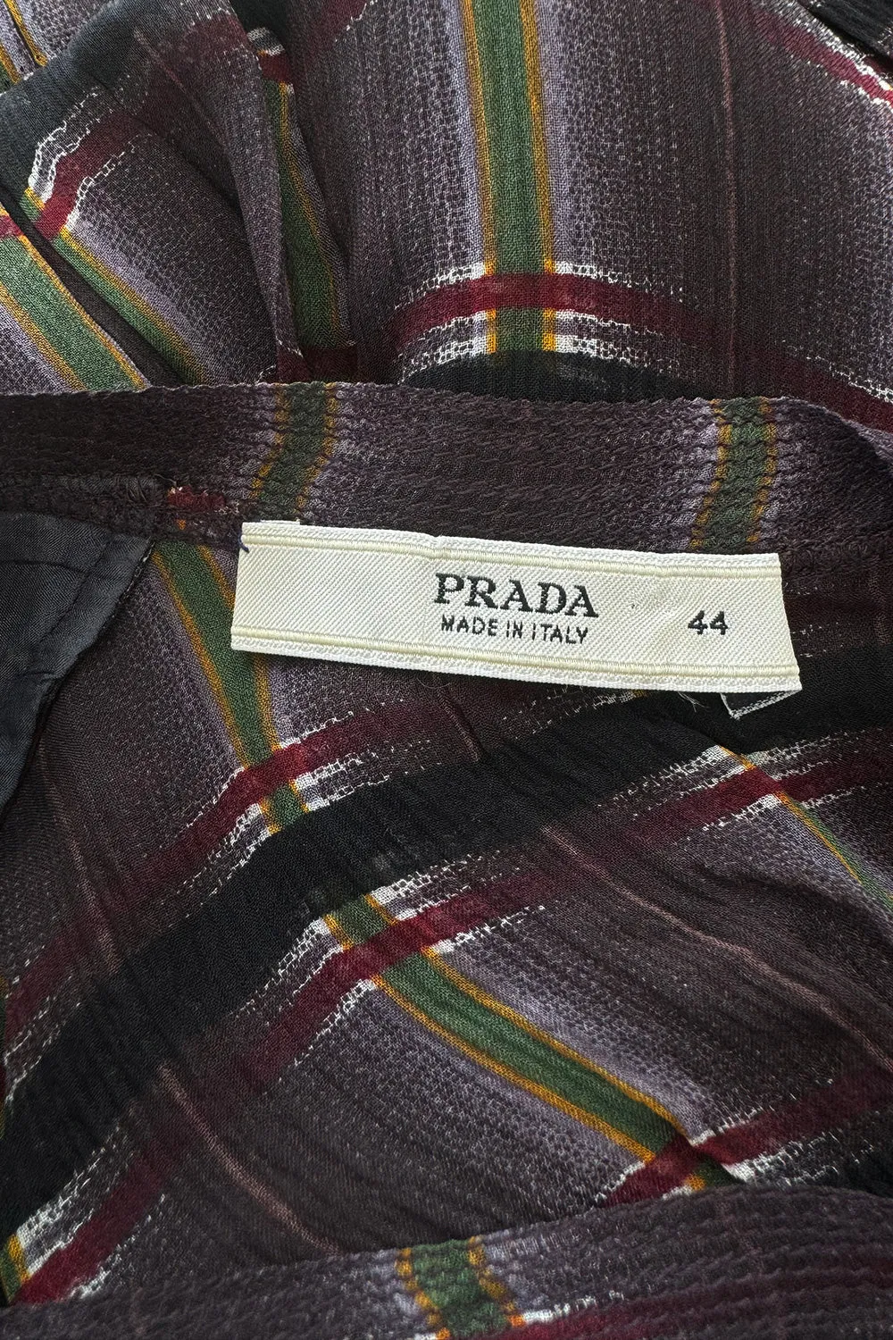 Prettiest Spring 2004 Prada Runway Look 31 Feather Light Grey & Green Silk Chiffon Plaid Dress