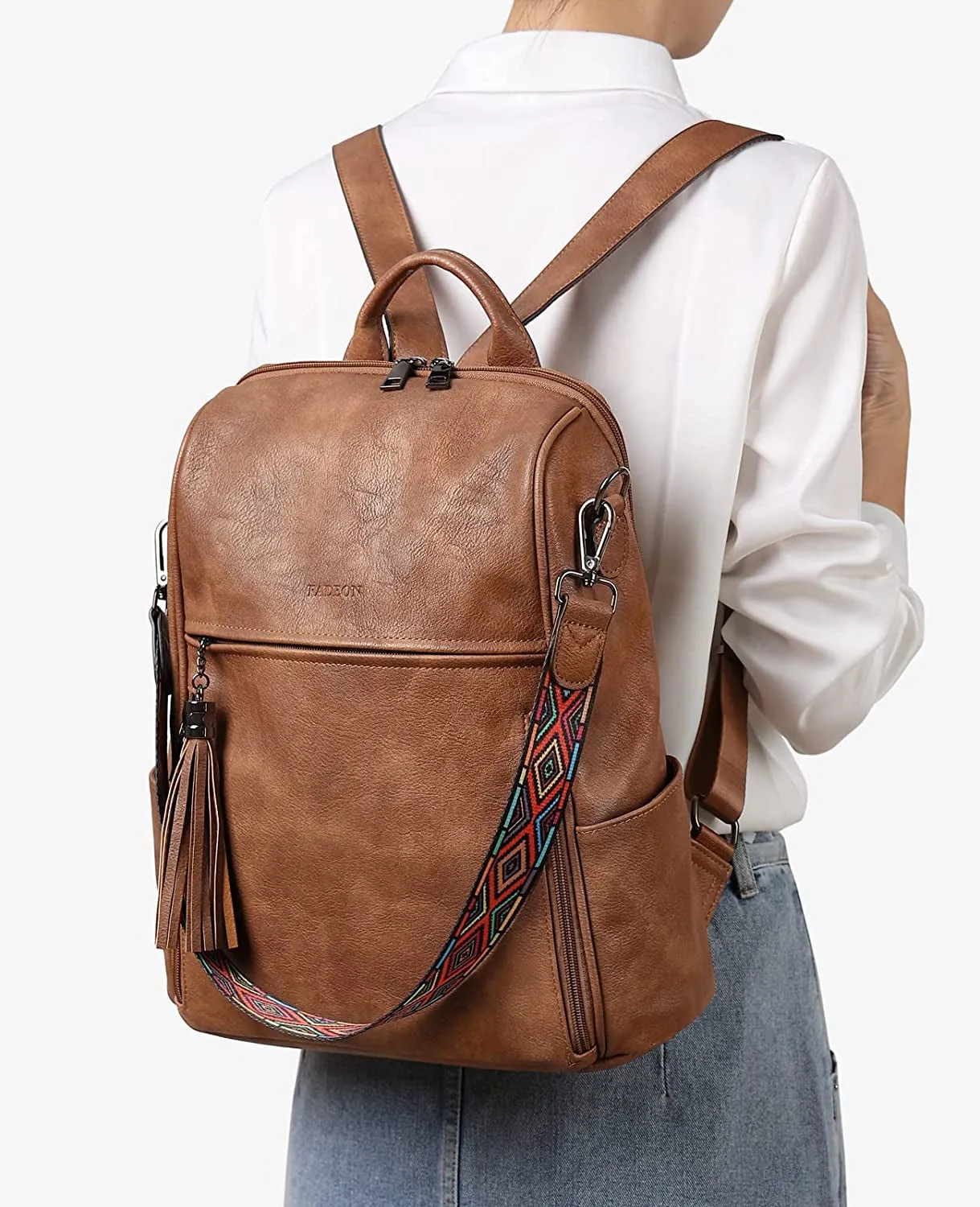PU Leather Travel Backpack for Women, Designer Fashion Shoulder Bag with Tassel