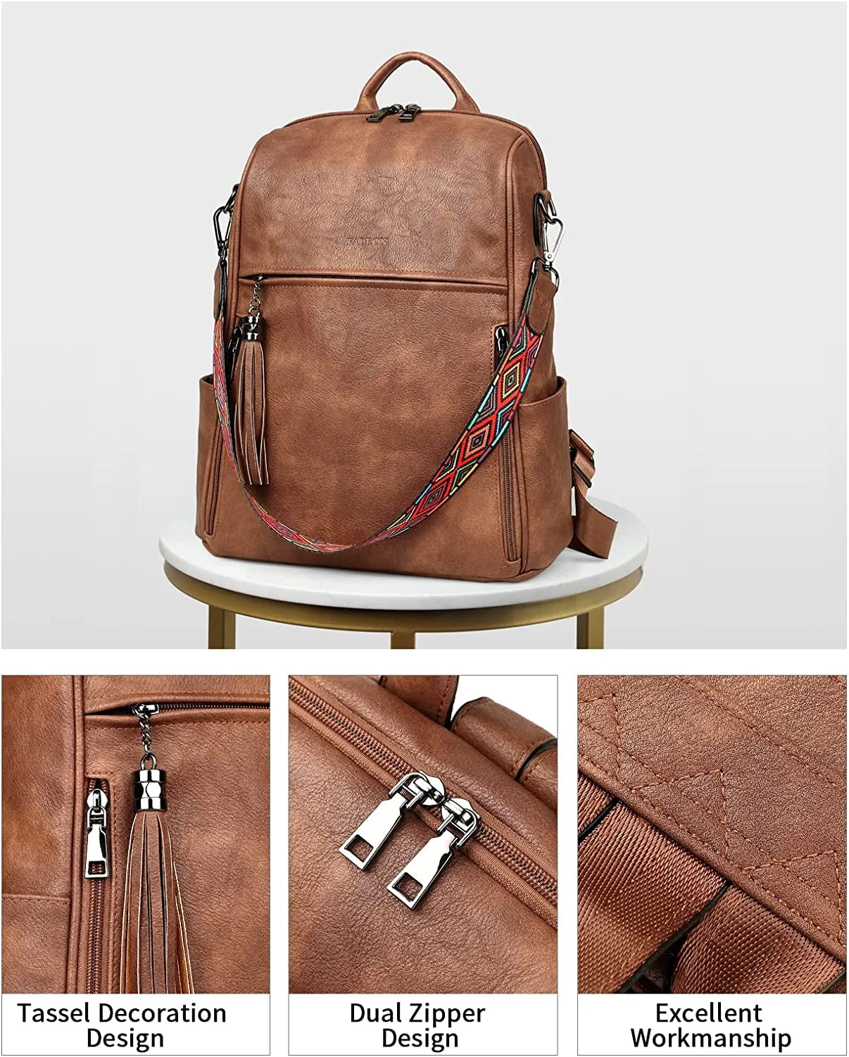 PU Leather Travel Backpack for Women, Designer Fashion Shoulder Bag with Tassel