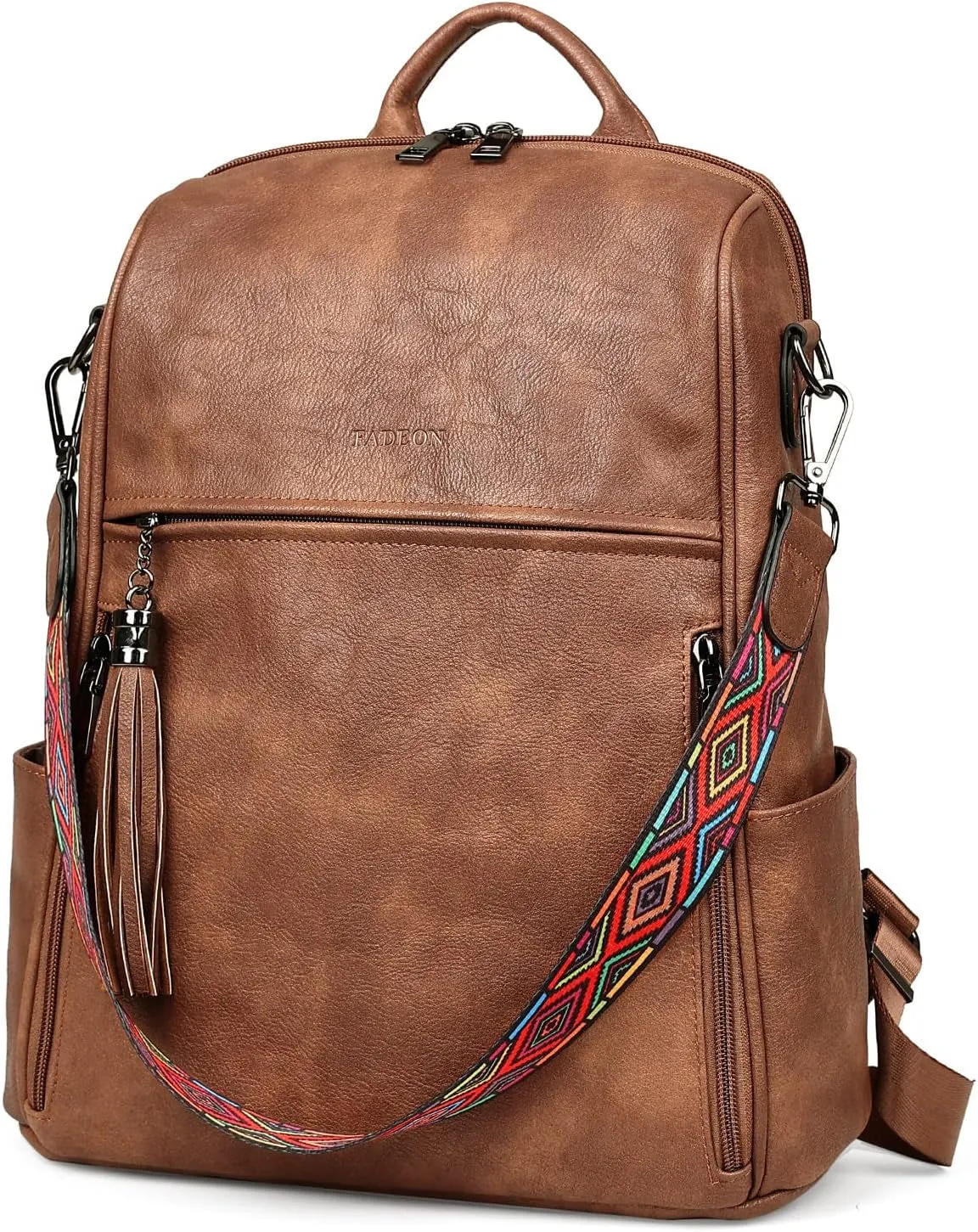 PU Leather Travel Backpack for Women, Designer Fashion Shoulder Bag with Tassel