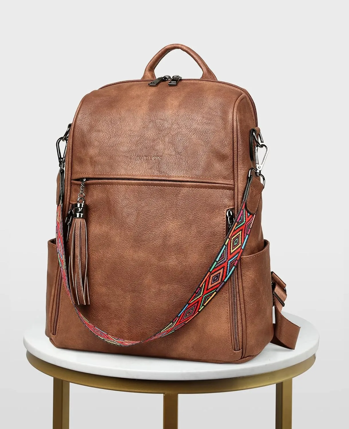 PU Leather Travel Backpack for Women, Designer Fashion Shoulder Bag with Tassel