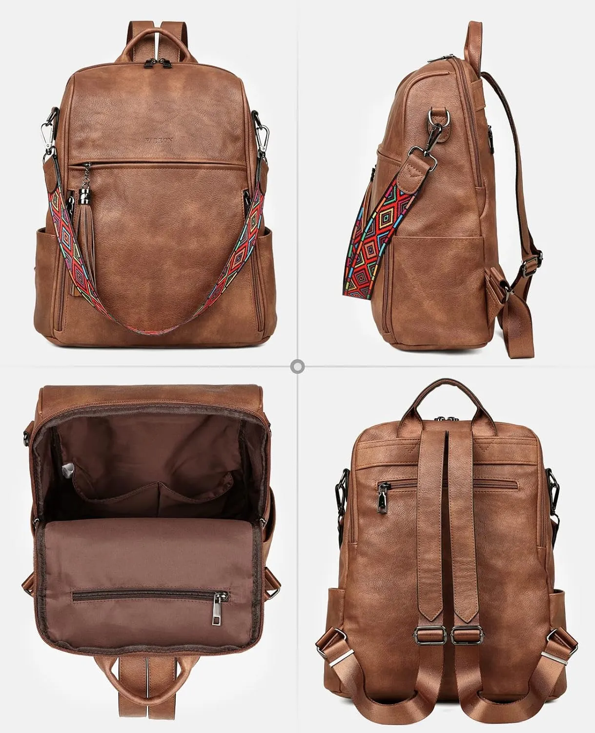PU Leather Travel Backpack for Women, Designer Fashion Shoulder Bag with Tassel