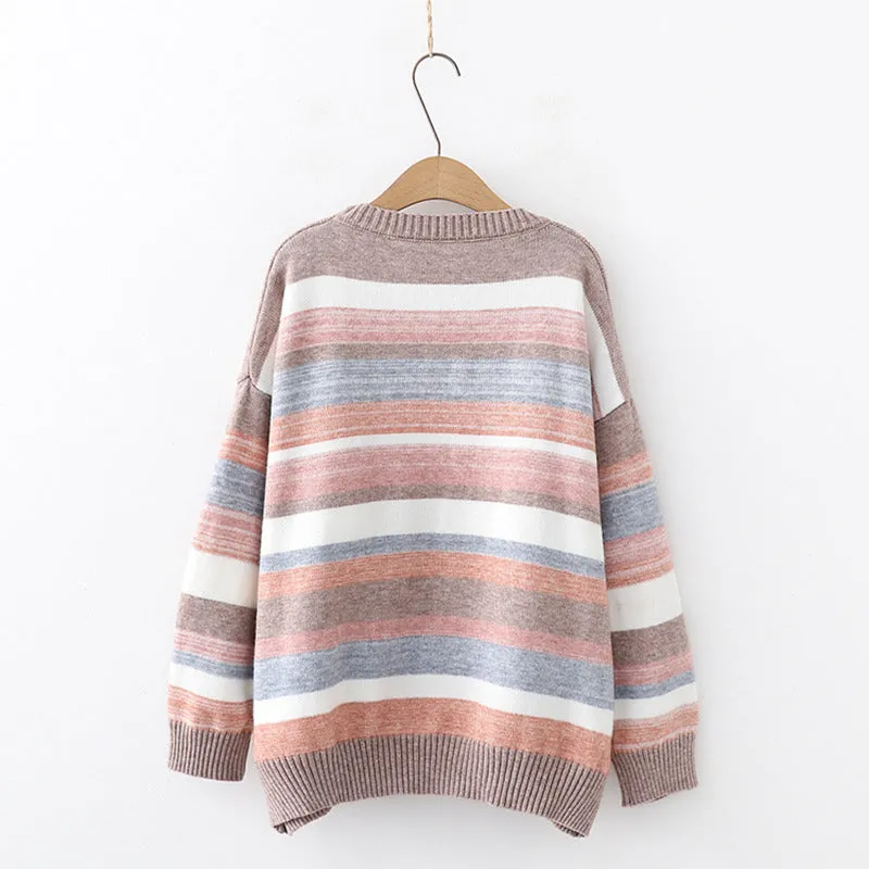"COLORFUL STRIPE SWEATER ROUND NECK" PULLOVER K102202