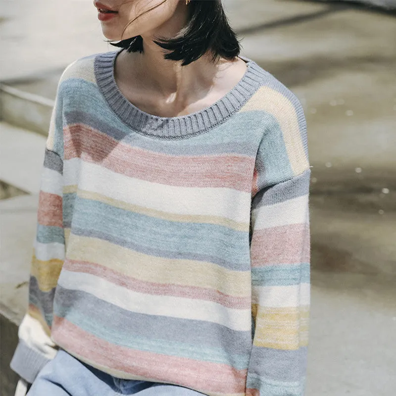 "COLORFUL STRIPE SWEATER ROUND NECK" PULLOVER K102202