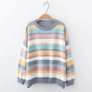"COLORFUL STRIPE SWEATER ROUND NECK" PULLOVER K102202