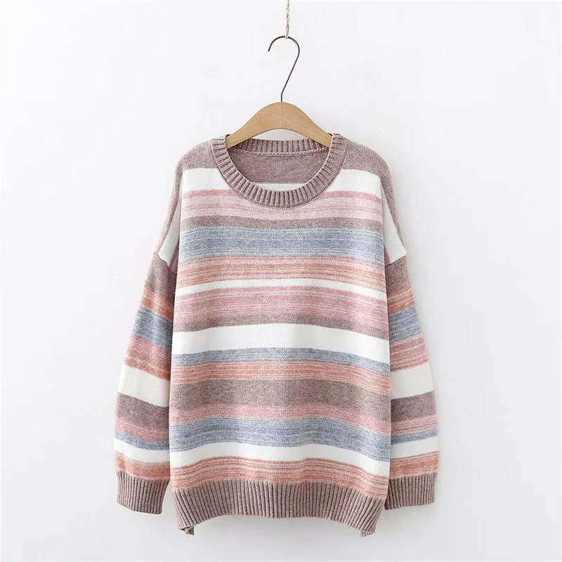 "COLORFUL STRIPE SWEATER ROUND NECK" PULLOVER K102202