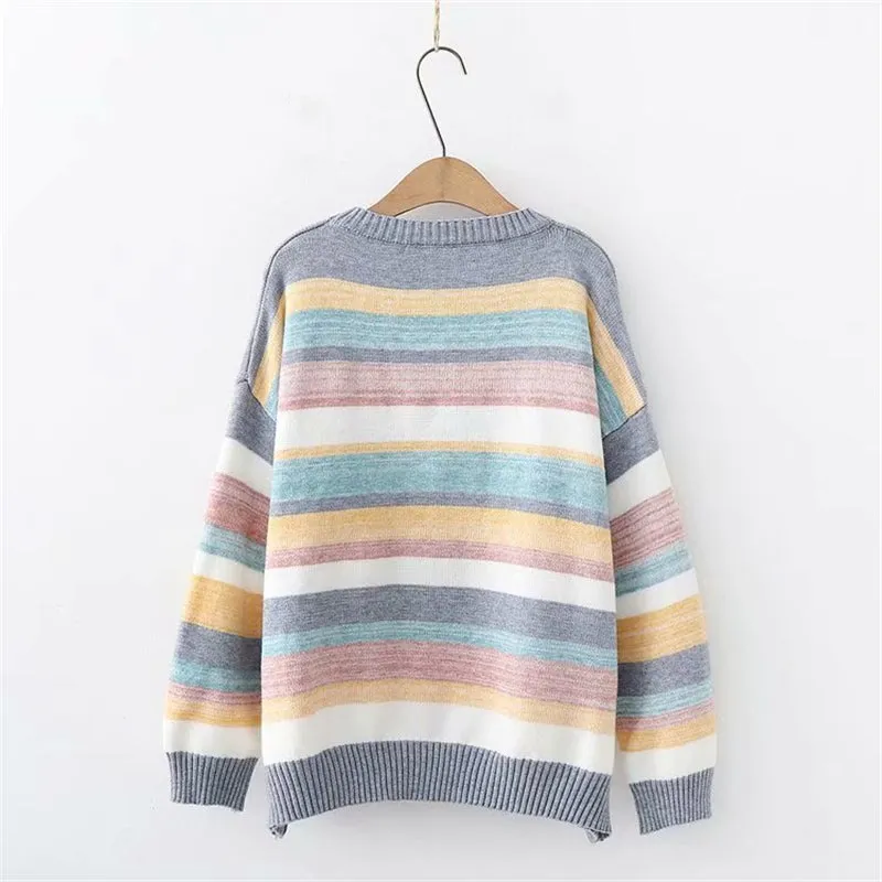 "COLORFUL STRIPE SWEATER ROUND NECK" PULLOVER K102202