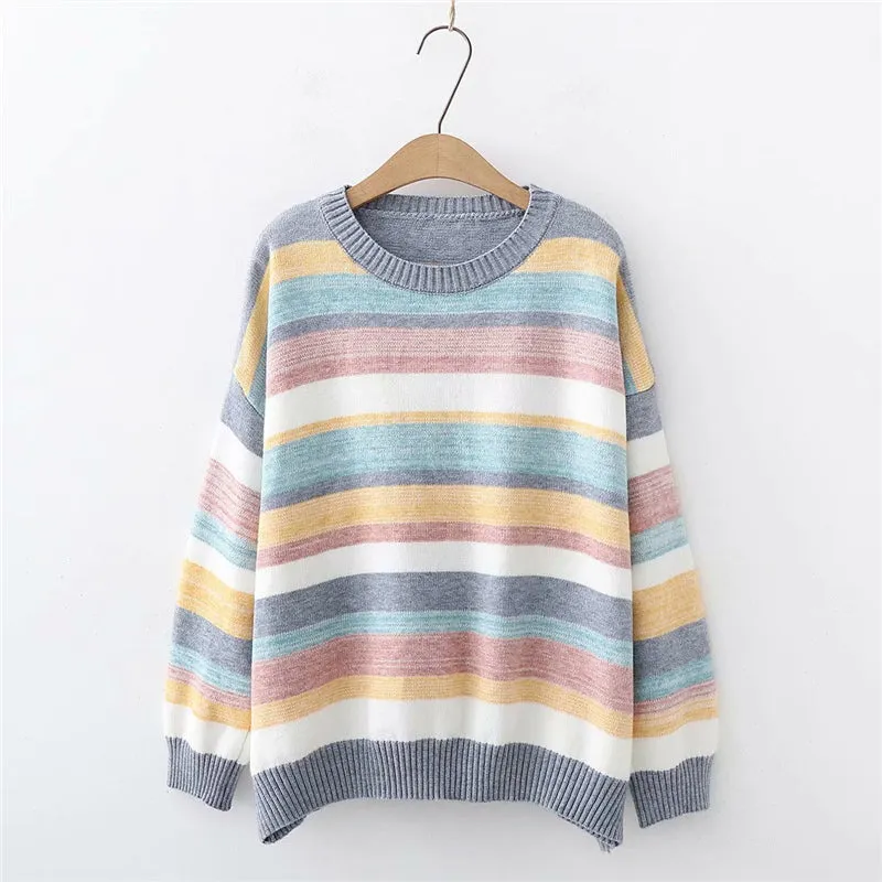 "COLORFUL STRIPE SWEATER ROUND NECK" PULLOVER K102202