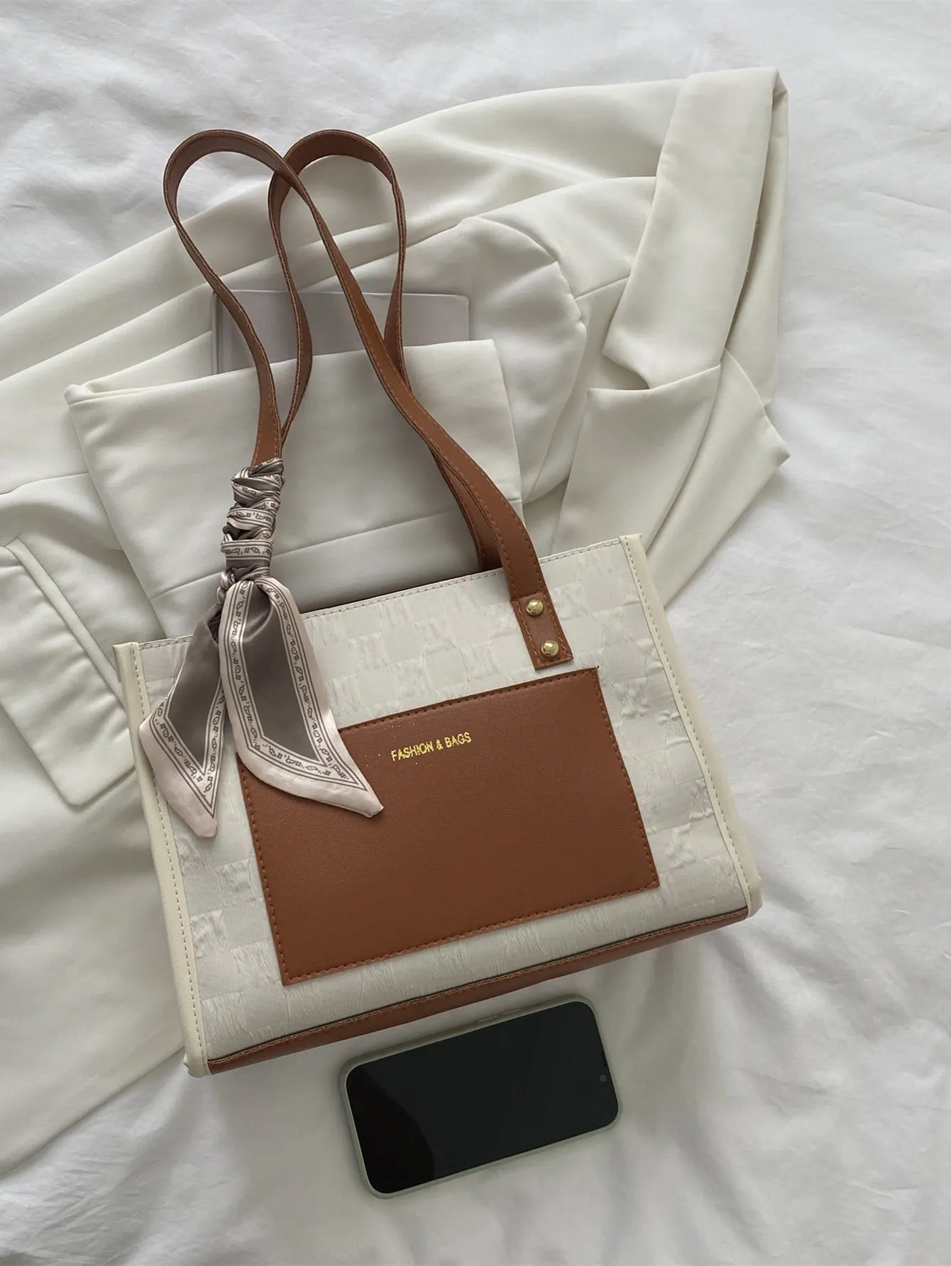 Random Twilly Scarf Decor Square Bag - Brown- FD ⚡