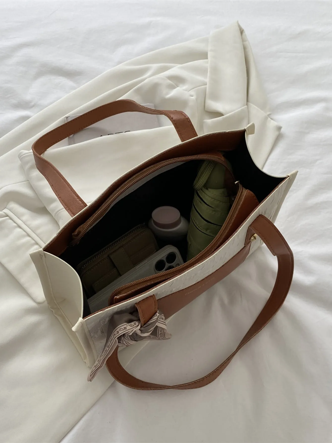Random Twilly Scarf Decor Square Bag - Brown- FD ⚡