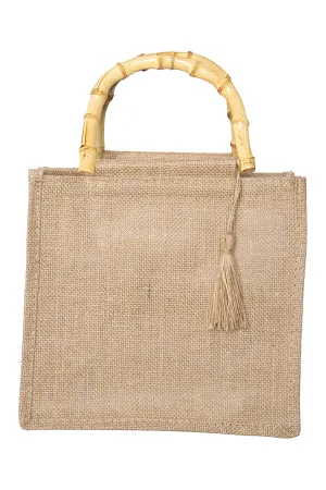 RATAN HANDLE NATIVE DESIGN JUTE TOTE BAG