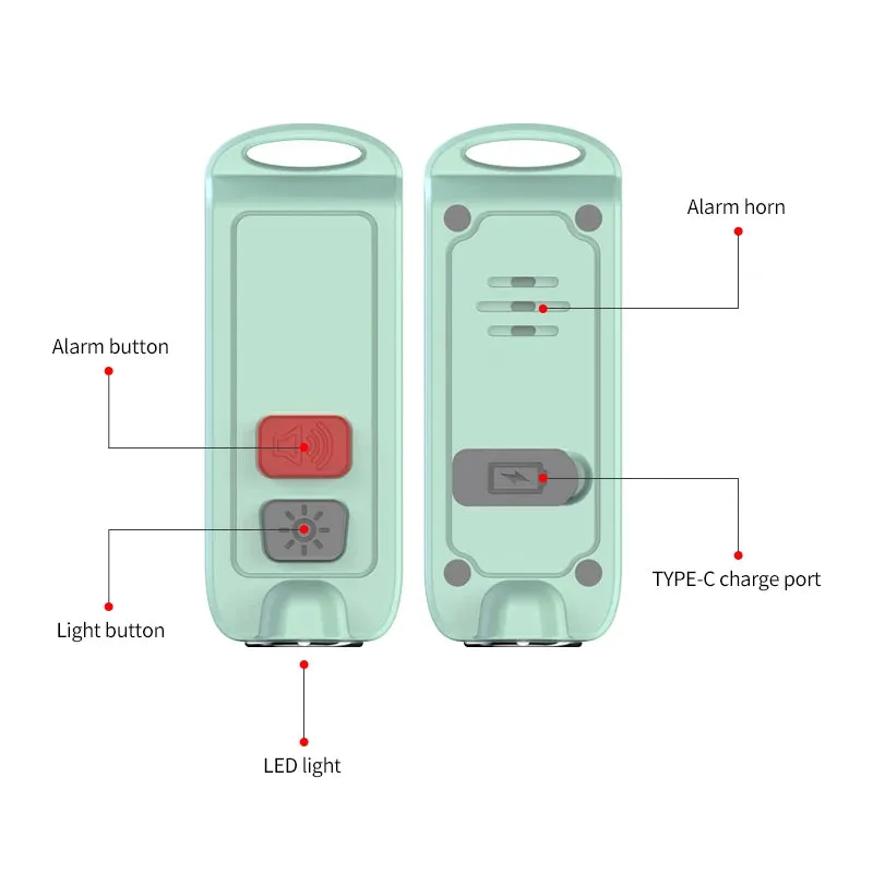 RECON GS2 130db Personal Safety Self Defense Alarm Rechargeable with LED Flashlight
