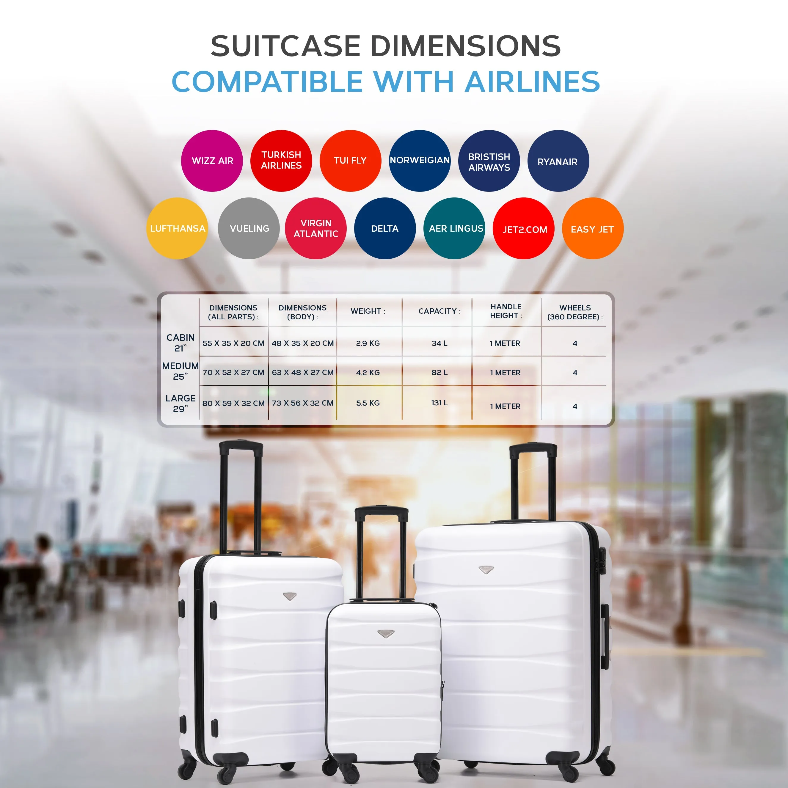 SAFIR Upgraded - 55x35x20cm 4 Wheel ABS Hard Case Suitcases Cabin & Hold Luggagee