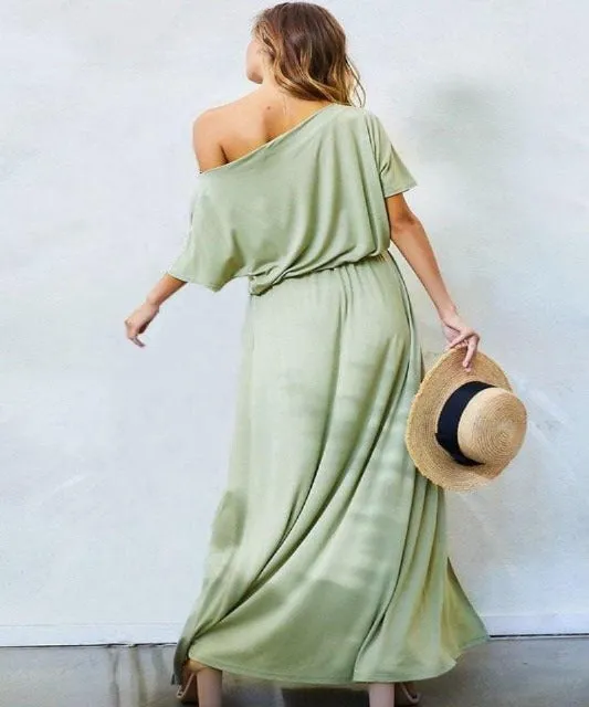 Sage Off The Shoulder Maxi Dress