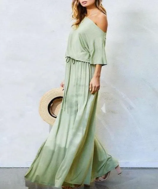 Sage Off The Shoulder Maxi Dress