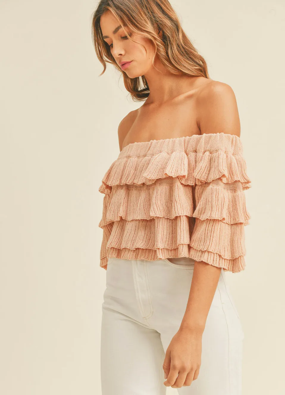 Salmon Knit Off Shoulder