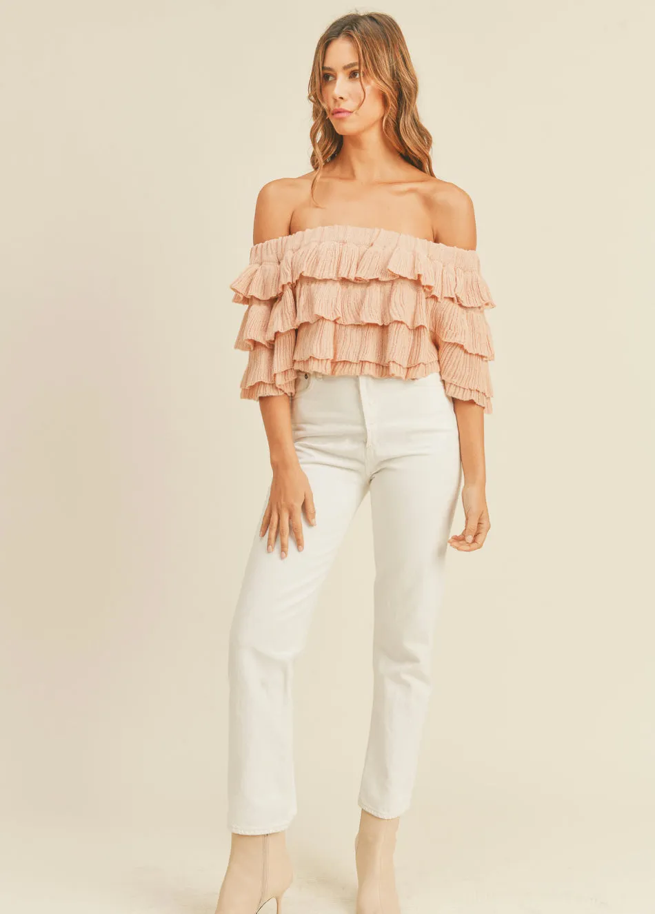 Salmon Knit Off Shoulder