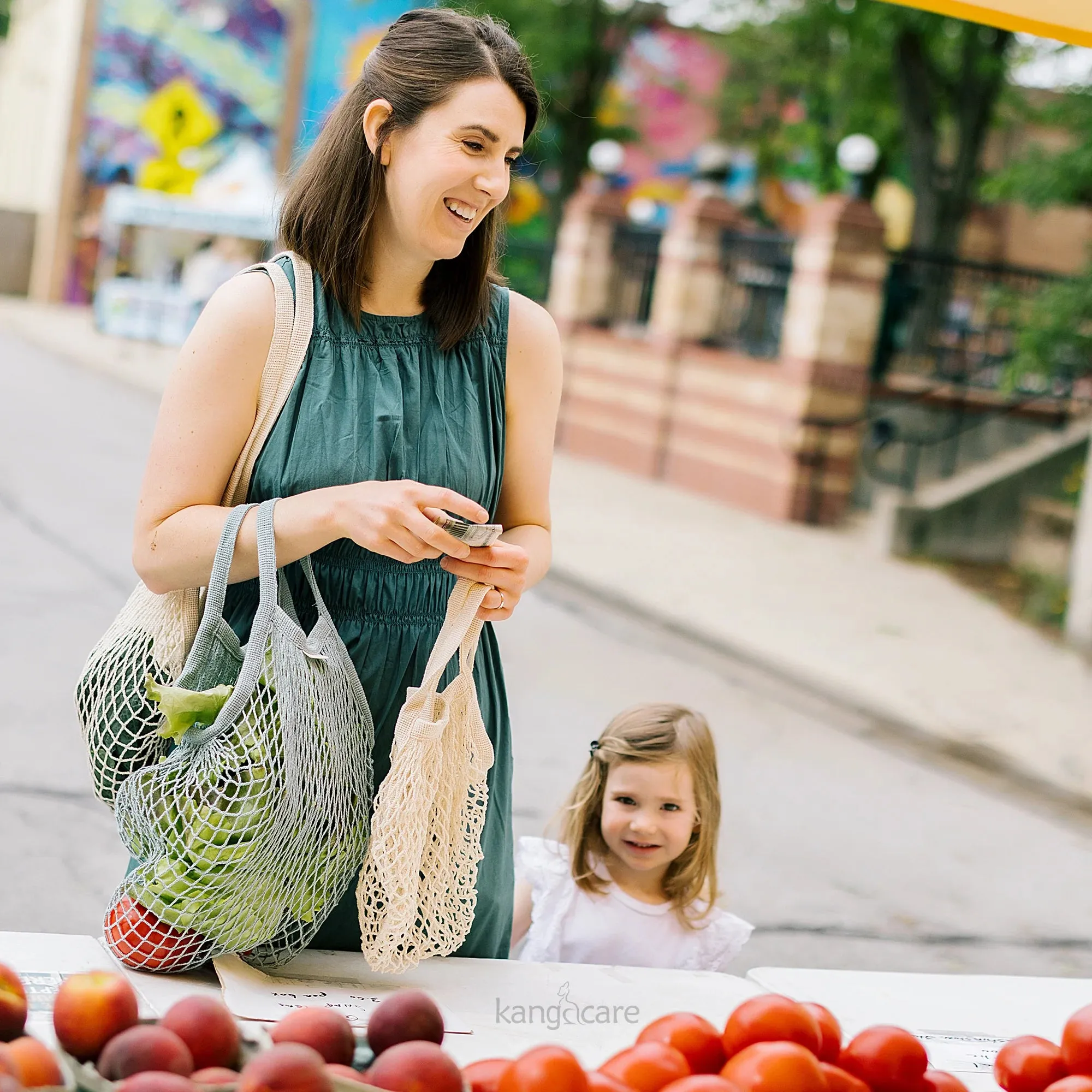 Short Handle Organic Cotton Net Tote Bag - Natural