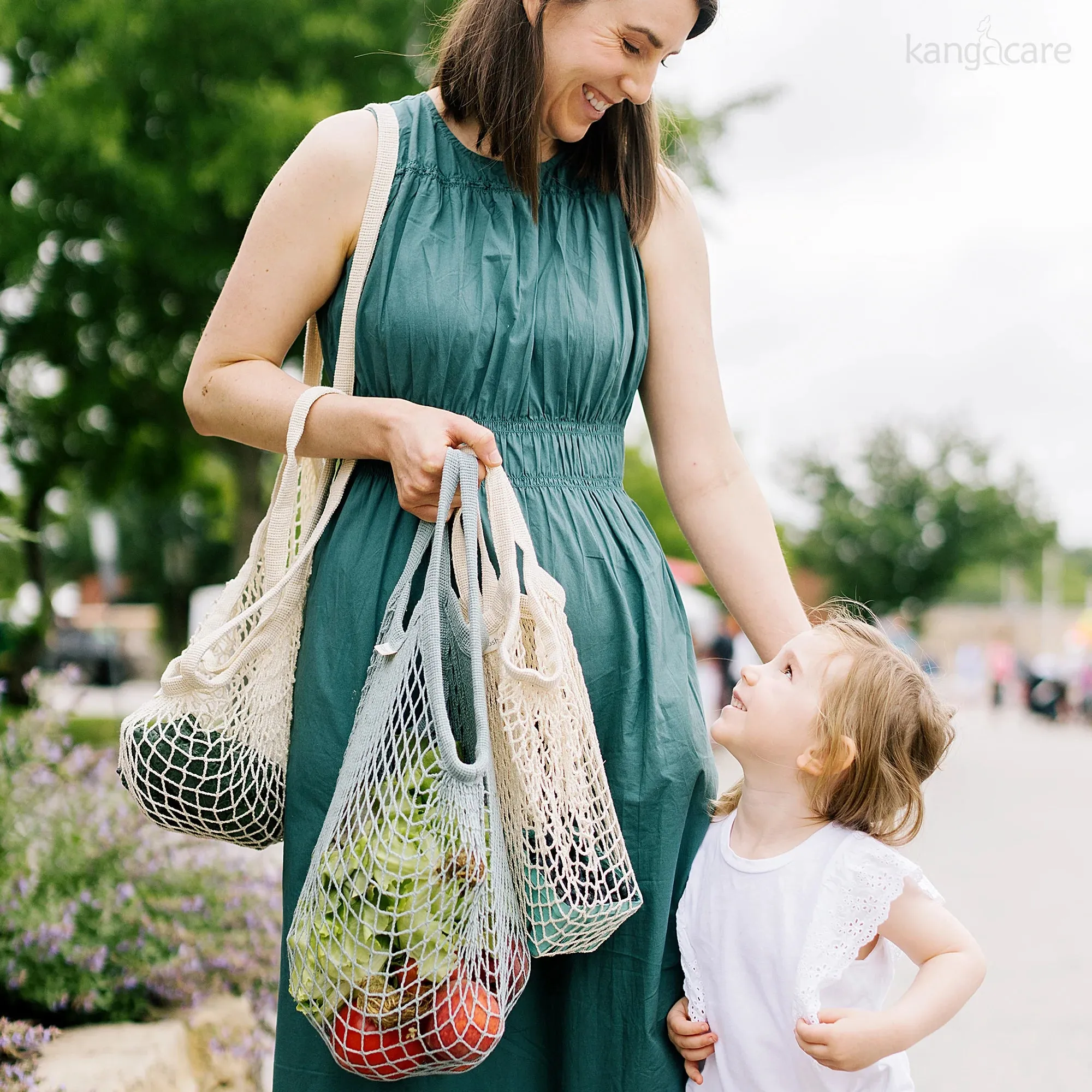 Short Handle Organic Cotton Net Tote Bag - Natural