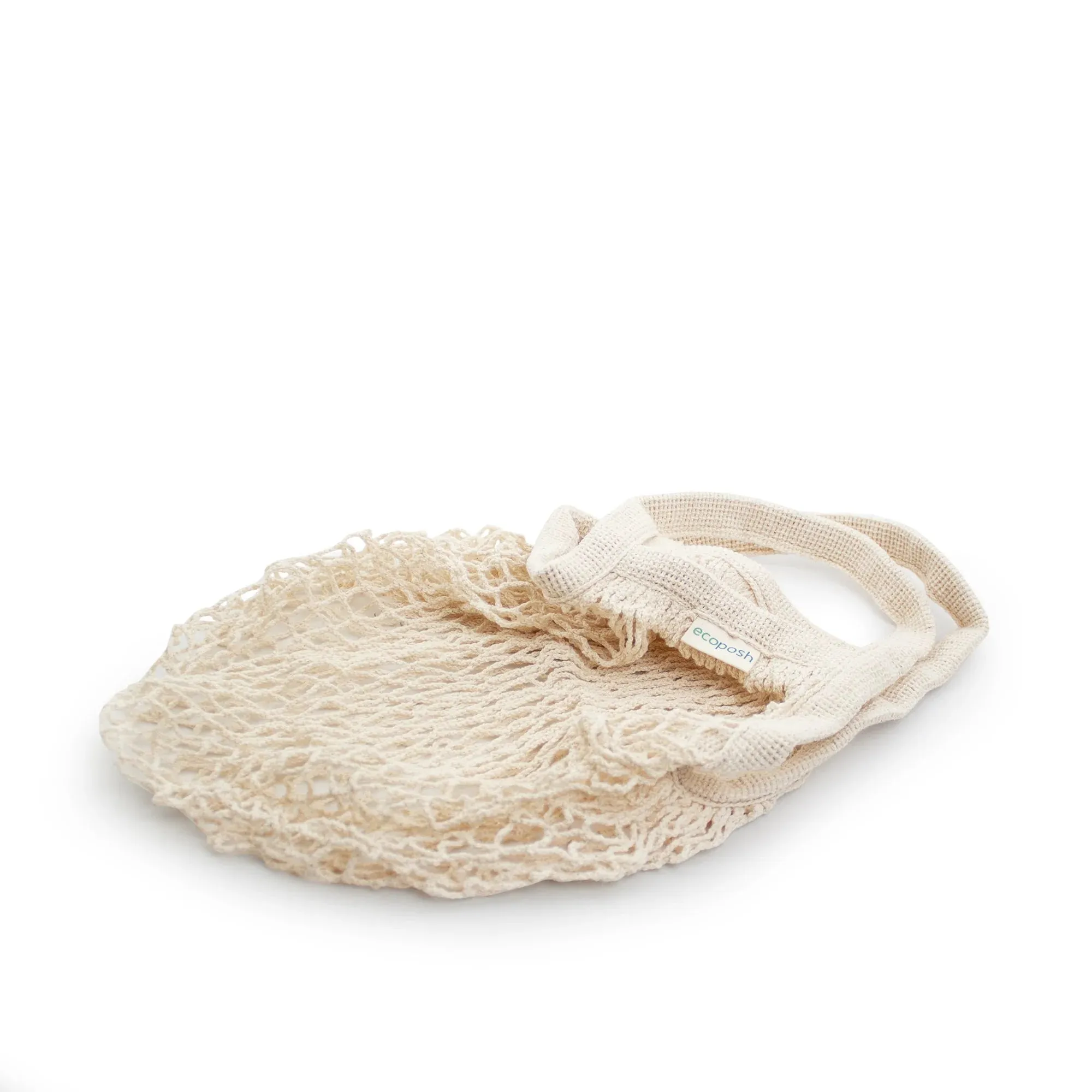 Short Handle Organic Cotton Net Tote Bag - Natural