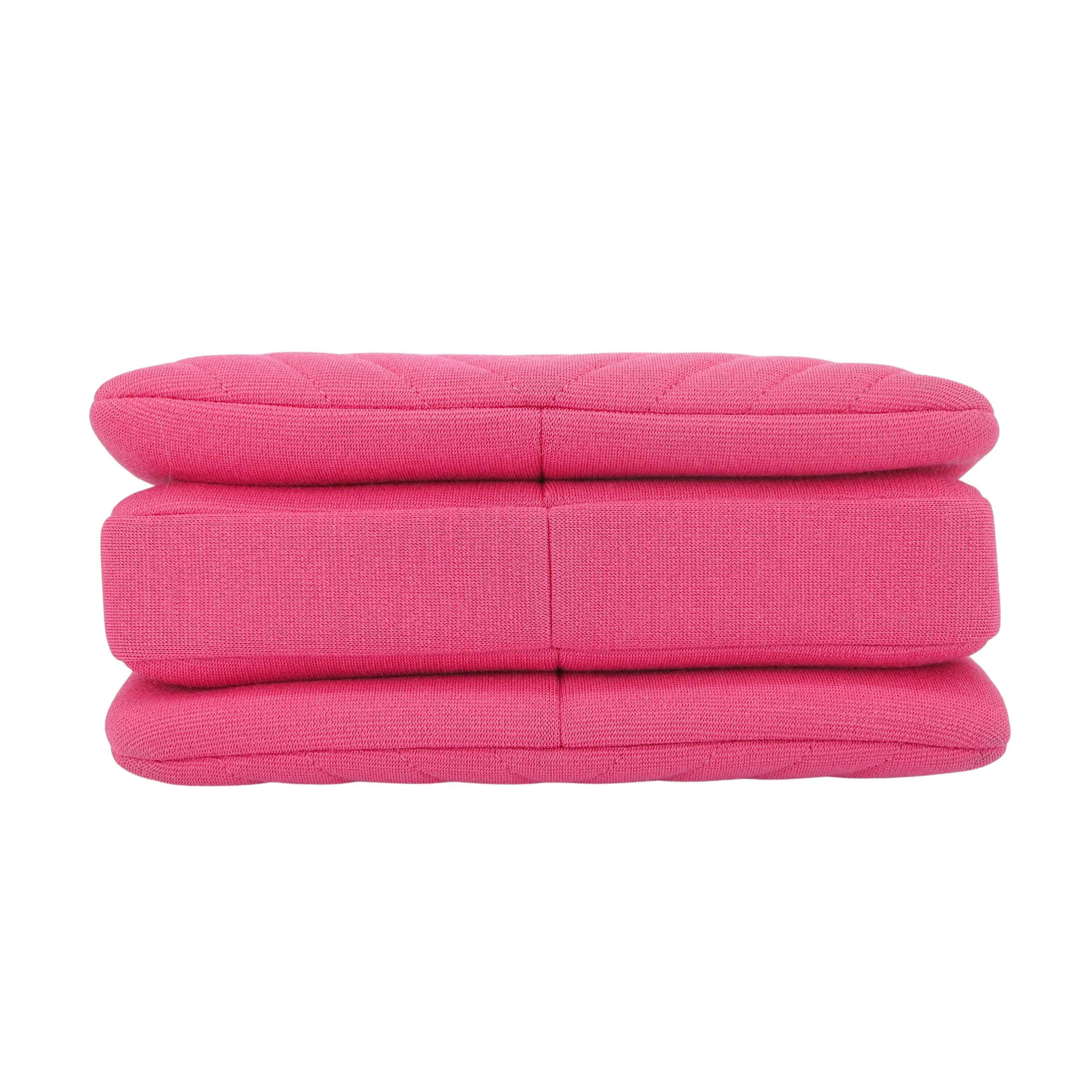 Small Trendy CC Flap Bag with Top Handle in Chevron Barbie Pink Jersey