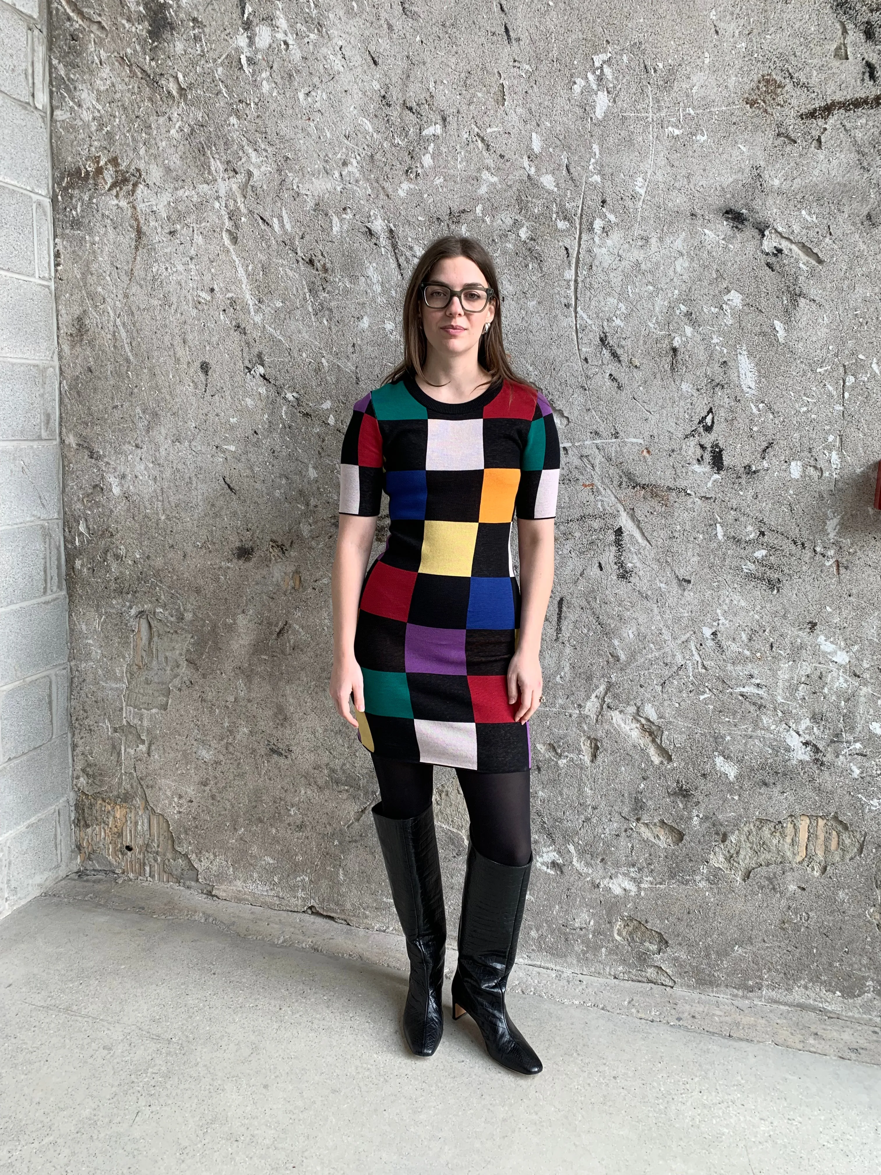 Staud colorful check dress