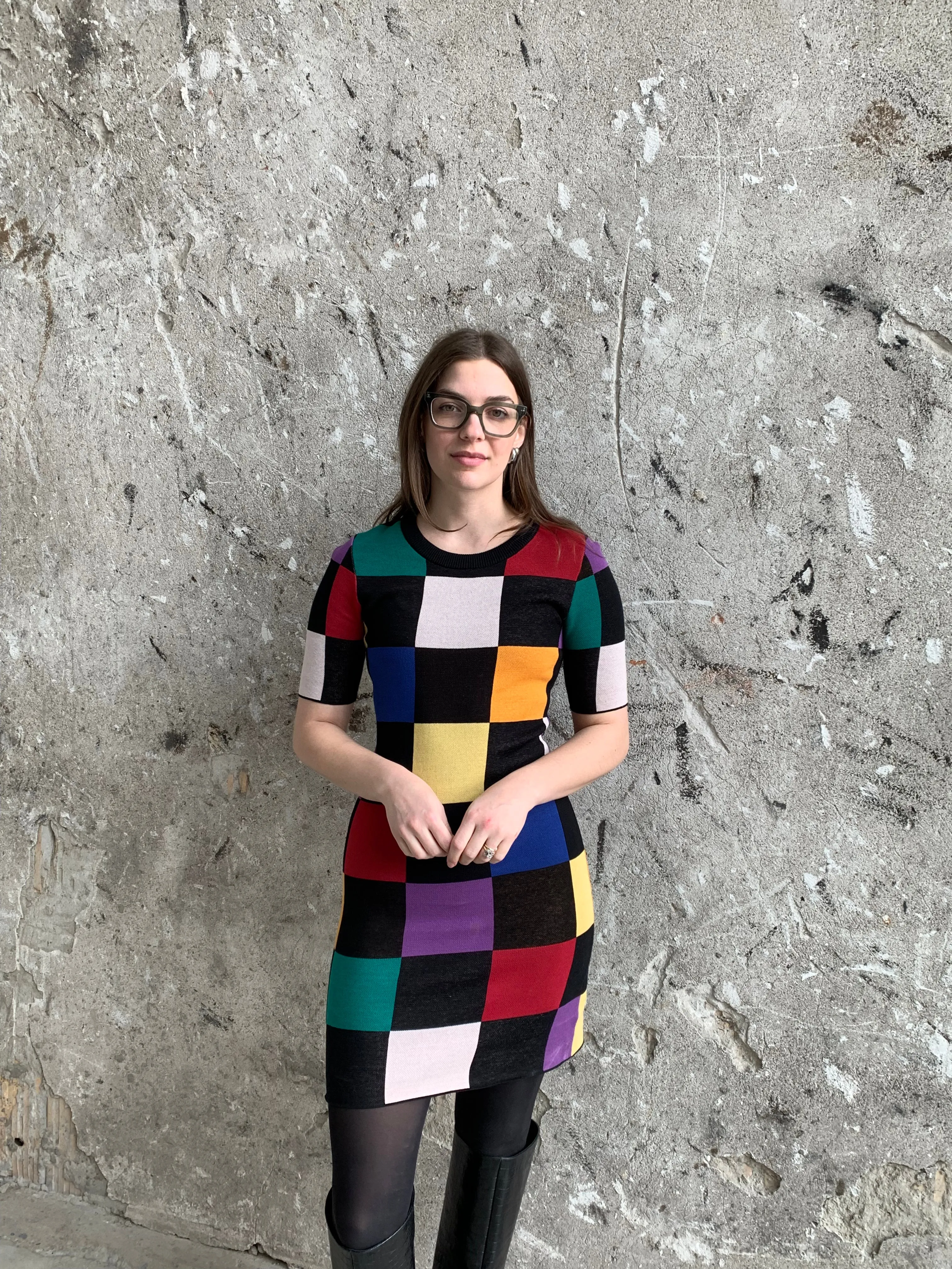 Staud colorful check dress