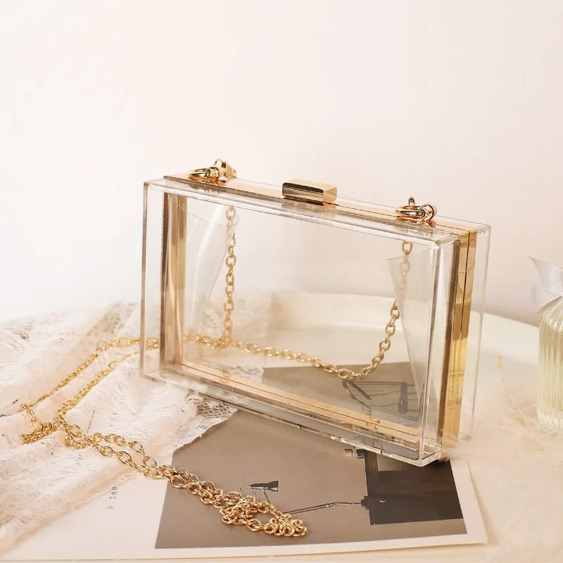 Trendy Transparent Handbag With Gold Plated Luxury Chain