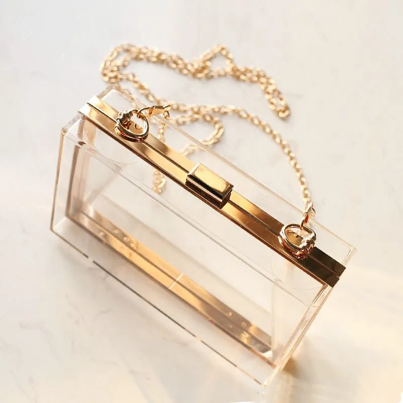 Trendy Transparent Handbag With Gold Plated Luxury Chain